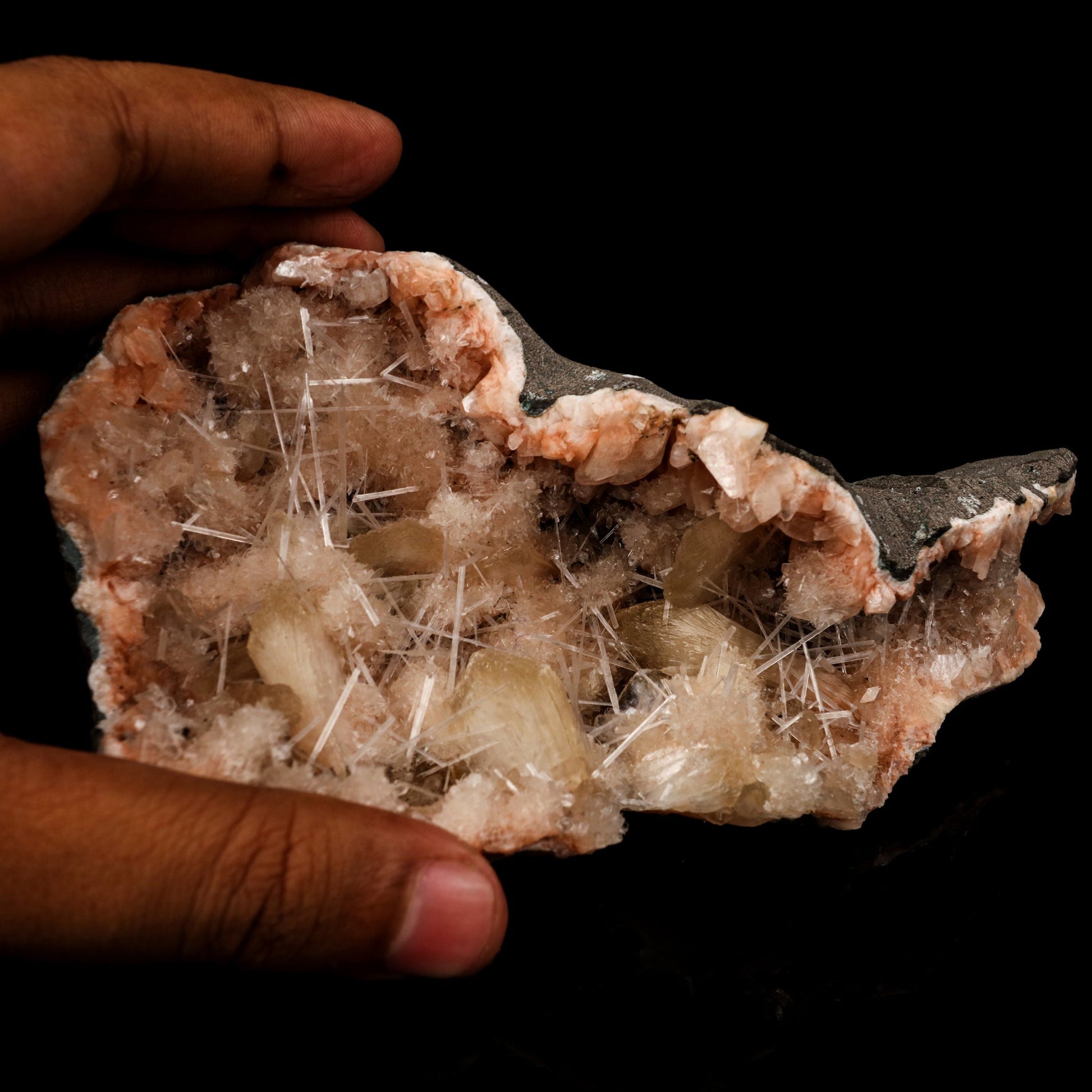 Scolecite Sprays Inside Heulandite Geode Natural Mineral Specimen # B 5893 Scolecite Superb Minerals 