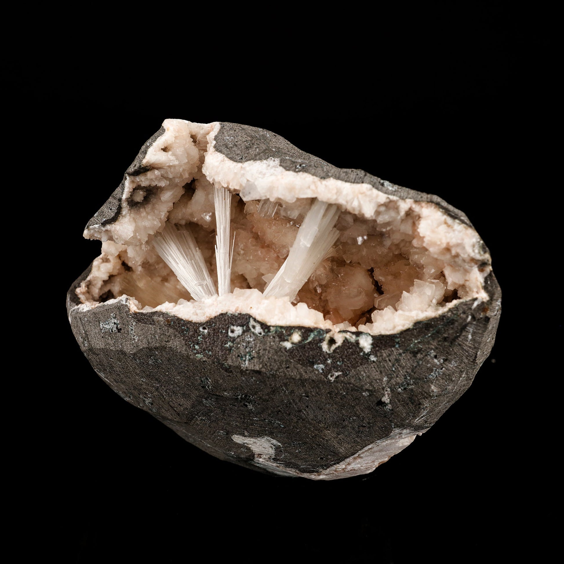 Scolecite Sprays Inside Heulandite Geode Natural Mineral Specimen # B 6283 Scolecite Superb Minerals 