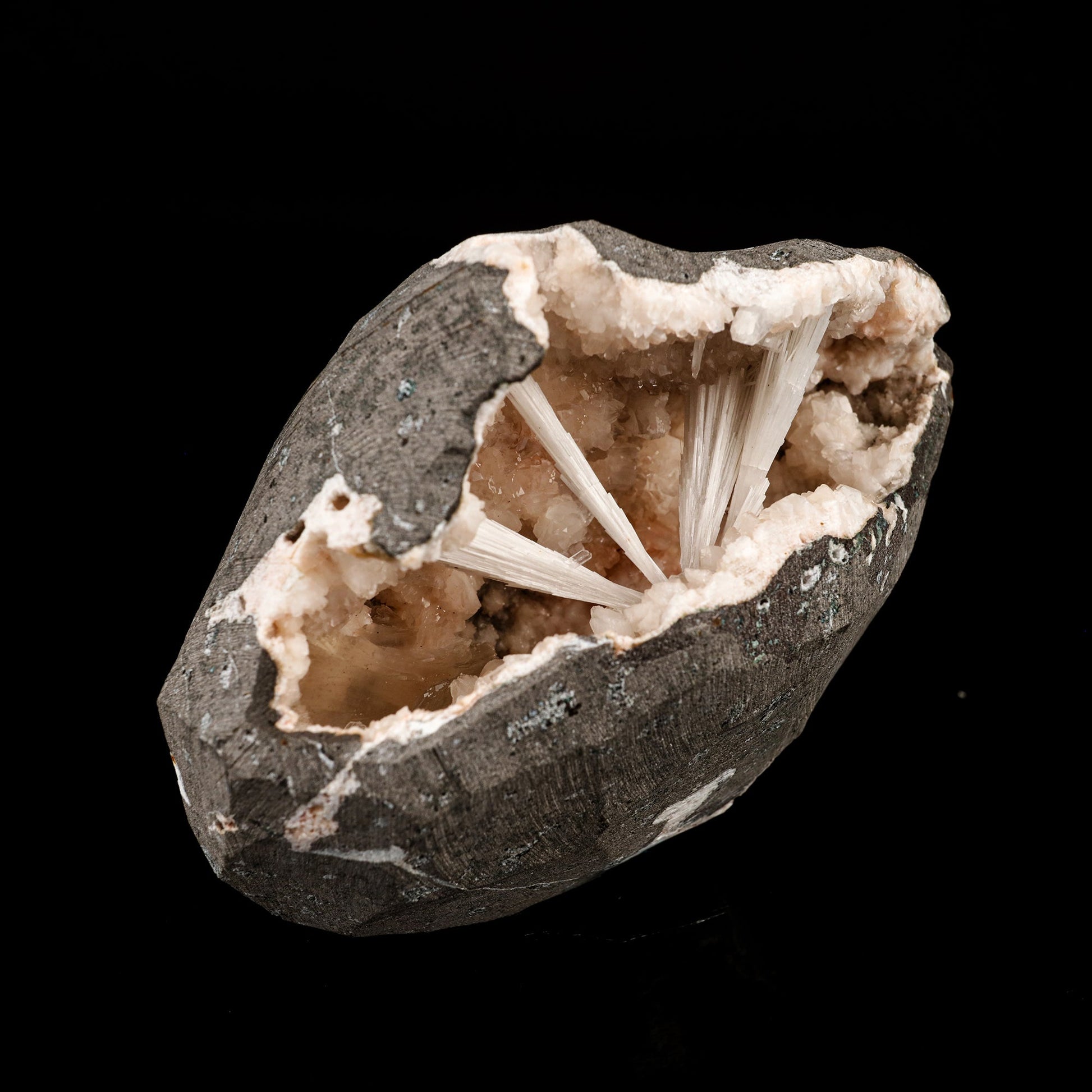 Scolecite Sprays Inside Heulandite Geode Natural Mineral Specimen # B 6283 Scolecite Superb Minerals 
