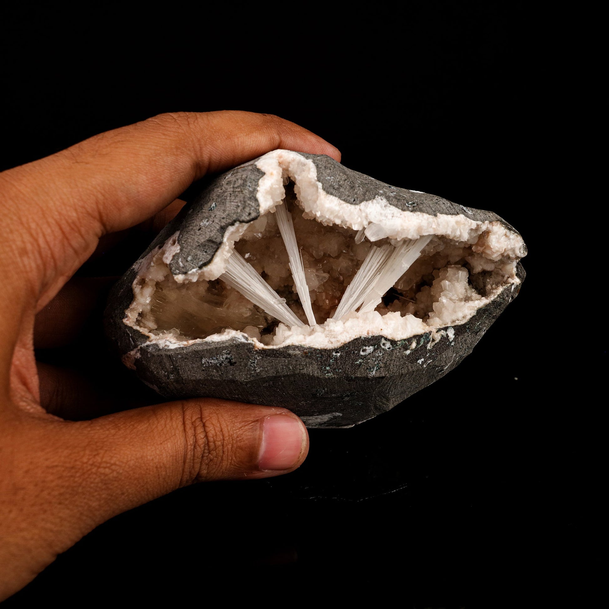 Scolecite Sprays Inside Heulandite Geode Natural Mineral Specimen # B 6283 Scolecite Superb Minerals 