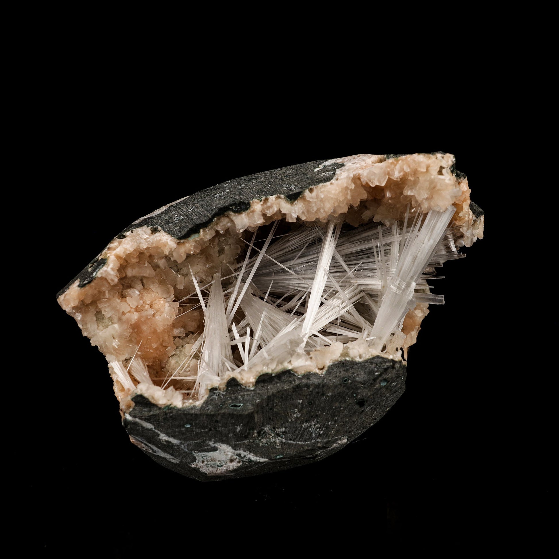 Scolecite Sprays Inside Heulandite Geode Natural Mineral Specimen # B 6287 Scolecite Superb Minerals 