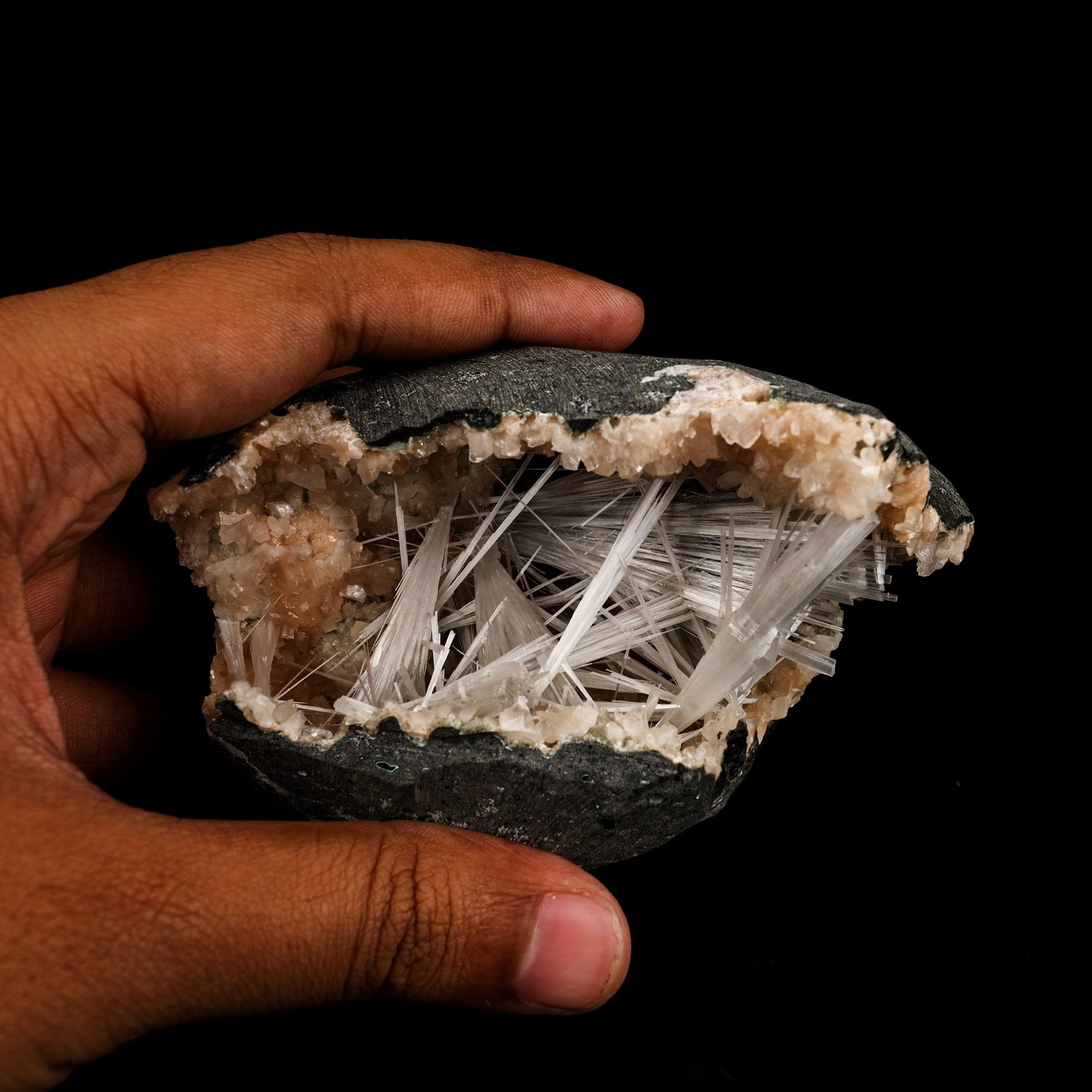 Scolecite Sprays Inside Heulandite Geode Natural Mineral Specimen # B 6287 Scolecite Superb Minerals 