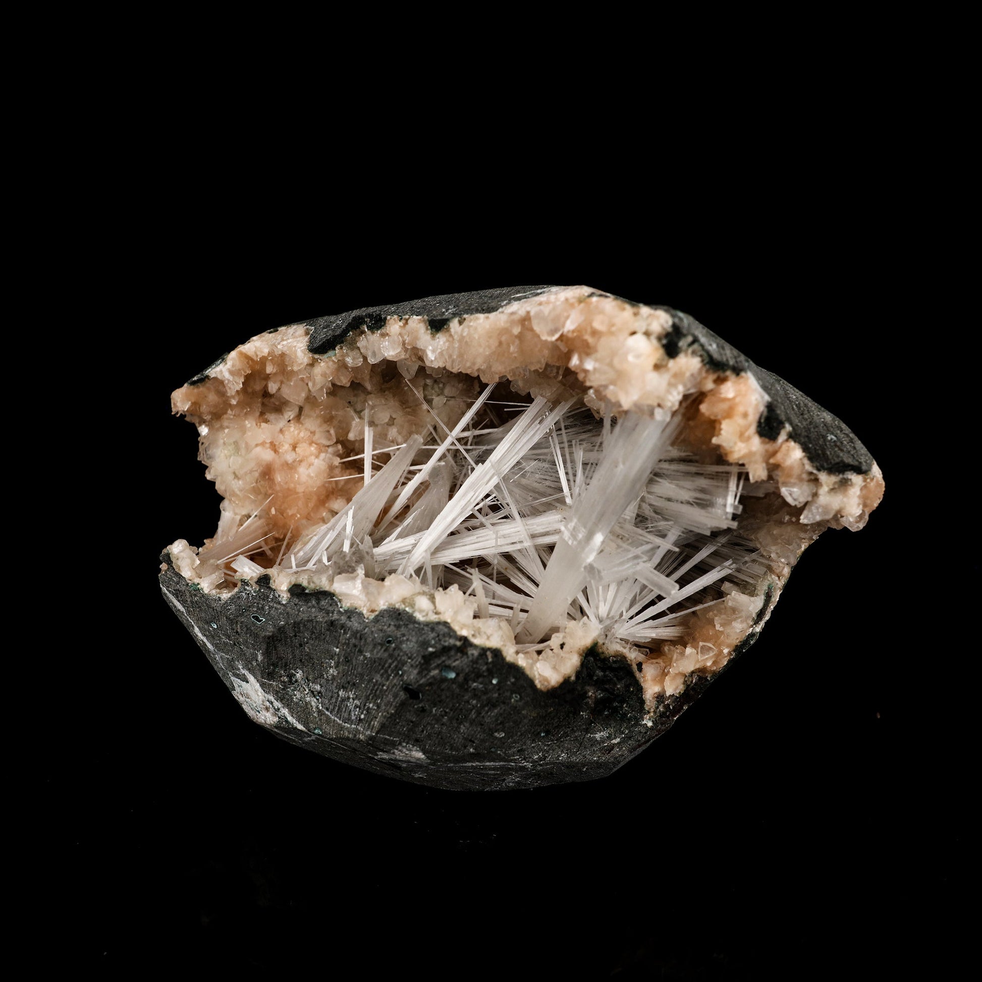 Scolecite Sprays Inside Heulandite Geode Natural Mineral Specimen # B 6287 Scolecite Superb Minerals 