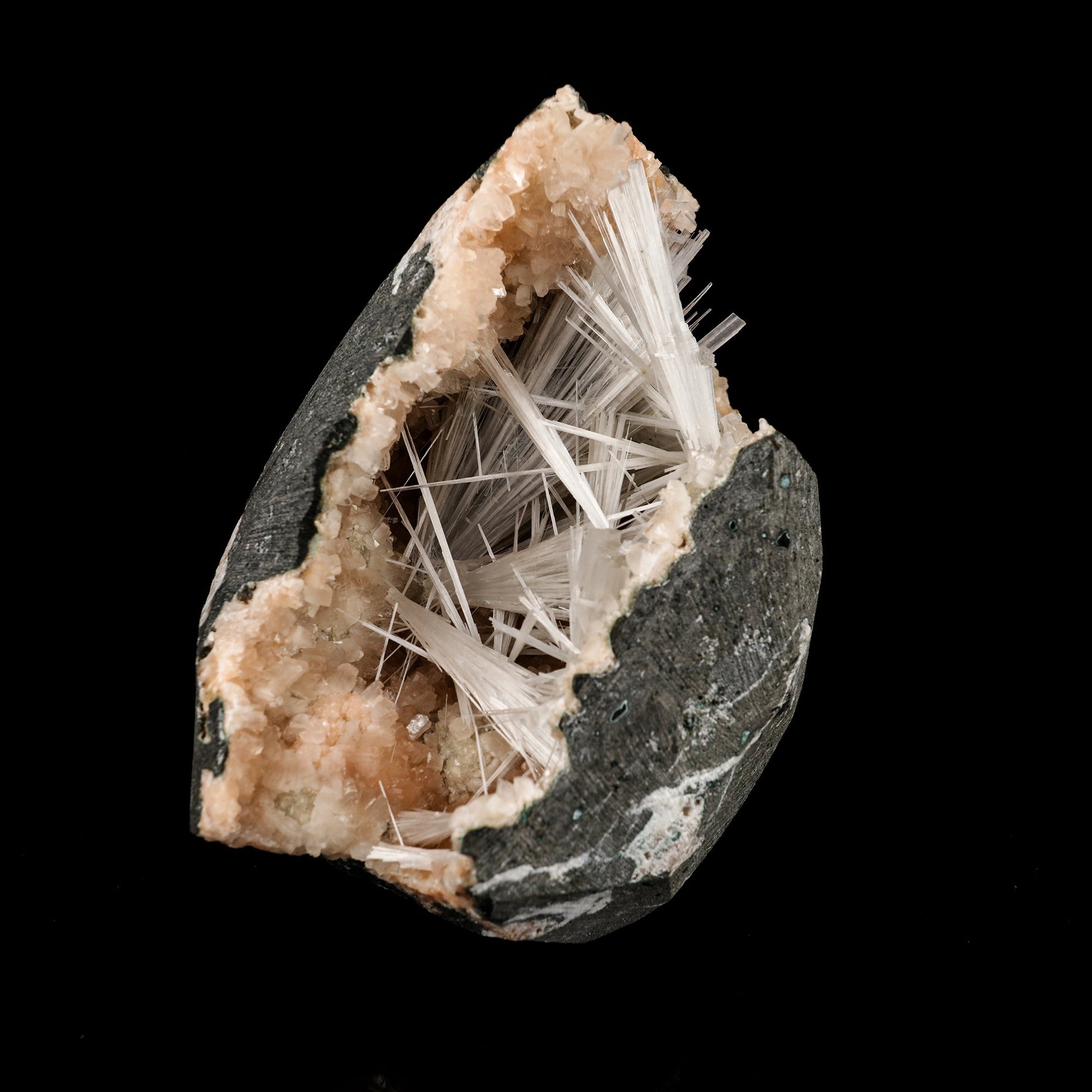 Scolecite Sprays Inside Heulandite Geode Natural Mineral Specimen # B 6287 Scolecite Superb Minerals 