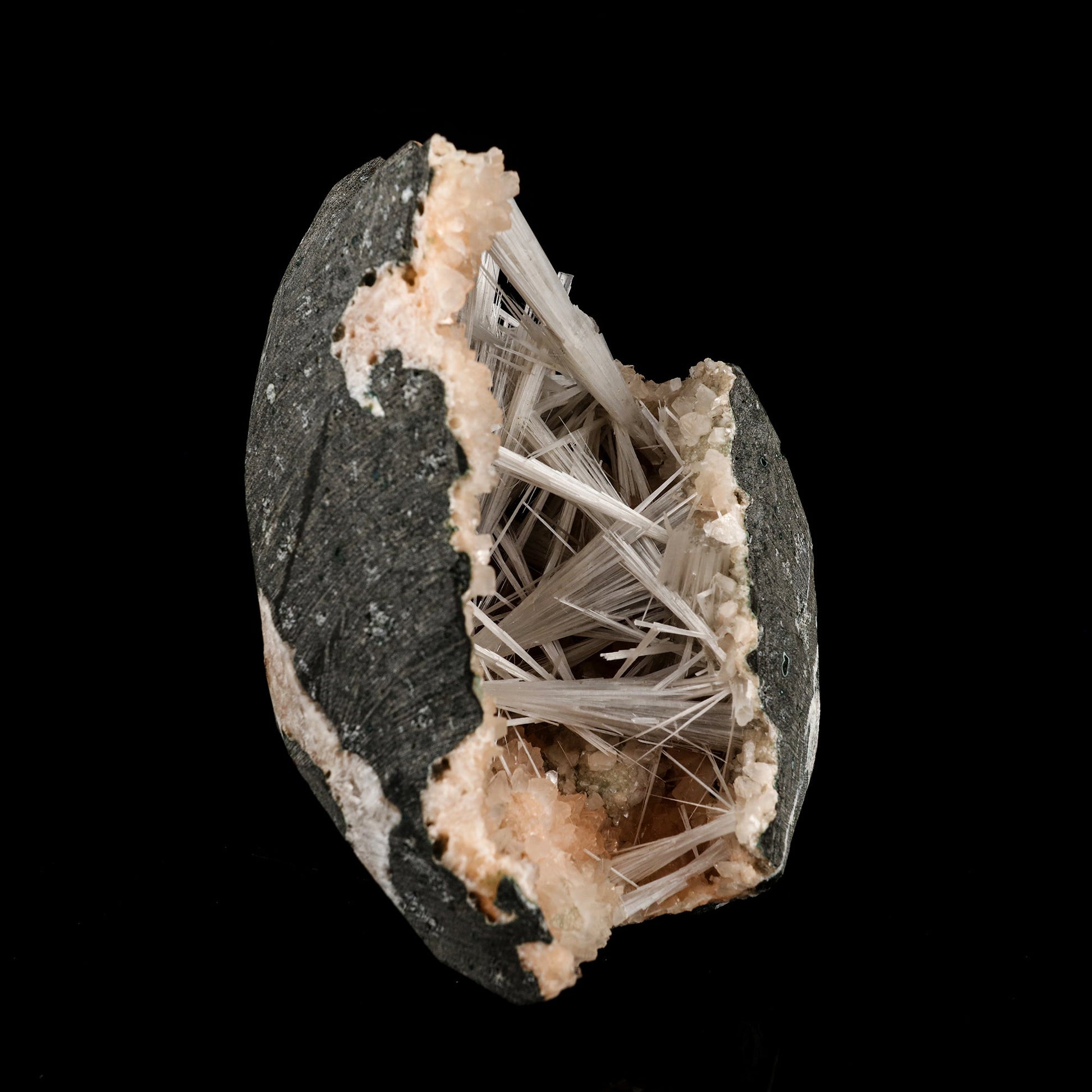 Scolecite Sprays Inside Heulandite Geode Natural Mineral Specimen # B 6287 Scolecite Superb Minerals 