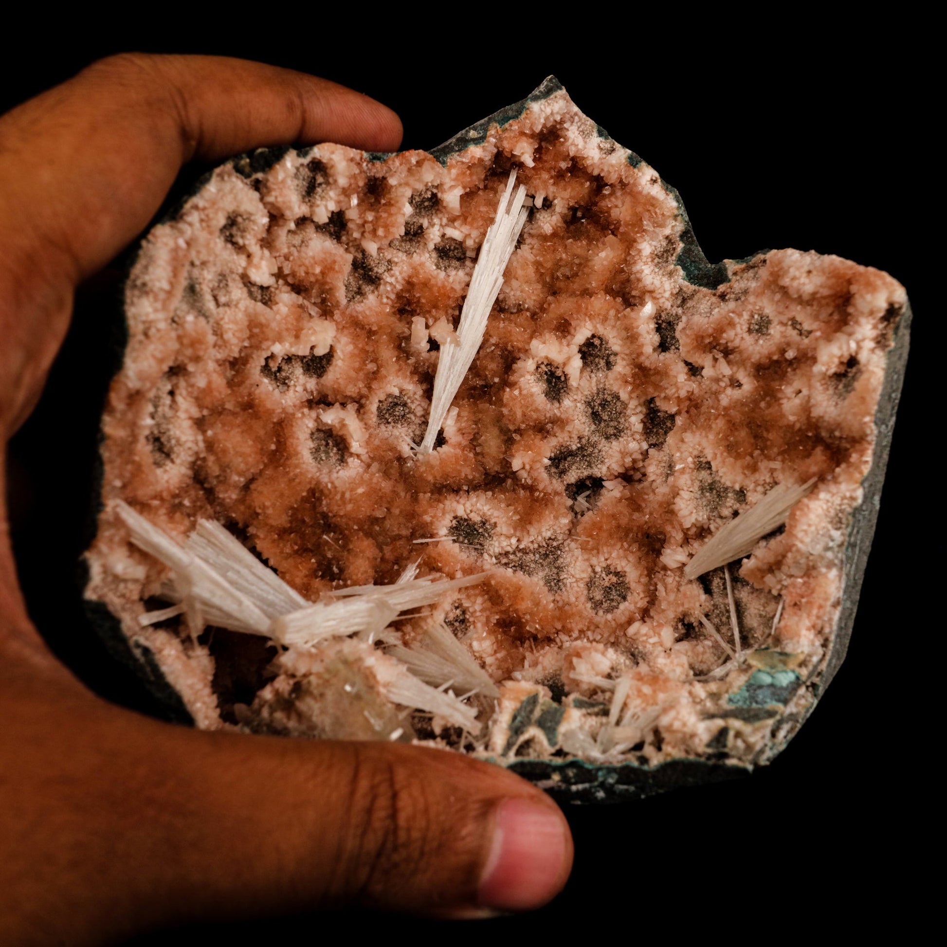 Scolecite Sprays Inside Heulandite Geode Natural Mineral Specimen Scolecite Superb Minerals 