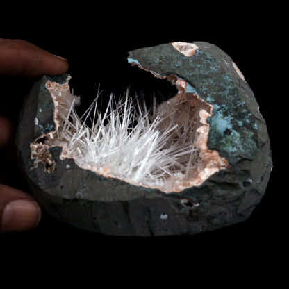 Scolecite Sprays Inside Heulandite See through Geode Natural Mineral S…  https://www.superbminerals.us/products/scolecite-sprays-inside-heulandite-see-through-geode-natural-mineral-specimen-b-4906  Features: A huge Geode with beige Heulandite crystals and a conspicuous radial spray of glossy, colourless, extremely transparent, acicular (needle-like) Scolecite crystals throughout, as well as numerous solitary Scolecite crystals. Simply breathtaking - the crystal structure, lustre, contrast, and symmetry 