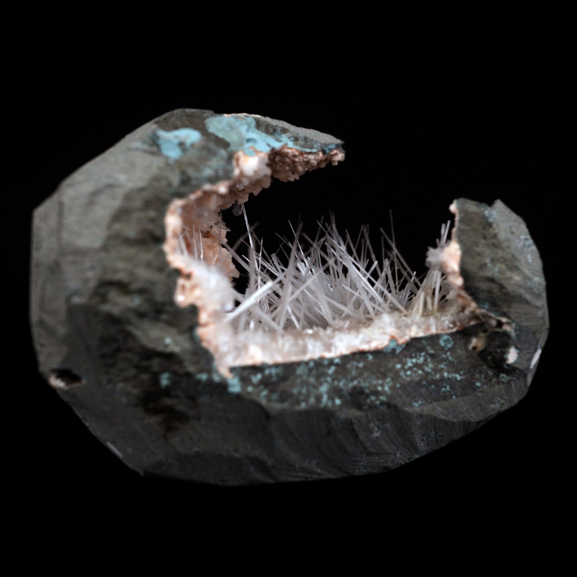 Scolecite Sprays Inside Heulandite See through Geode Natural Mineral S…  https://www.superbminerals.us/products/scolecite-sprays-inside-heulandite-see-through-geode-natural-mineral-specimen-b-4906  Features: A huge Geode with beige Heulandite crystals and a conspicuous radial spray of glossy, colourless, extremely transparent, acicular (needle-like) Scolecite crystals throughout, as well as numerous solitary Scolecite crystals. Simply breathtaking - the crystal structure, lustre, contrast, and symmetry 