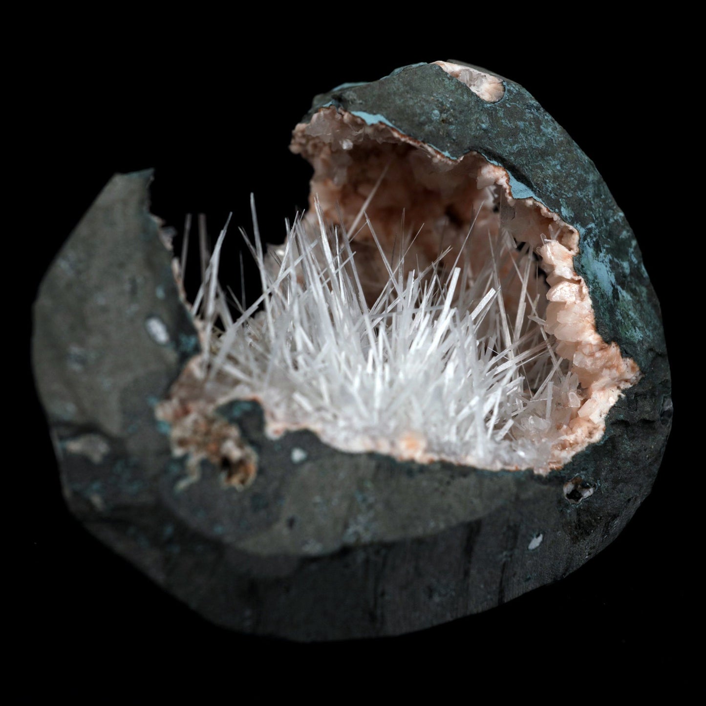 Scolecite Sprays Inside Heulandite See through Geode Natural Mineral S…  https://www.superbminerals.us/products/scolecite-sprays-inside-heulandite-see-through-geode-natural-mineral-specimen-b-4906  Features: A huge Geode with beige Heulandite crystals and a conspicuous radial spray of glossy, colourless, extremely transparent, acicular (needle-like) Scolecite crystals throughout, as well as numerous solitary Scolecite crystals. Simply breathtaking - the crystal structure, lustre, contrast, and symmetry 