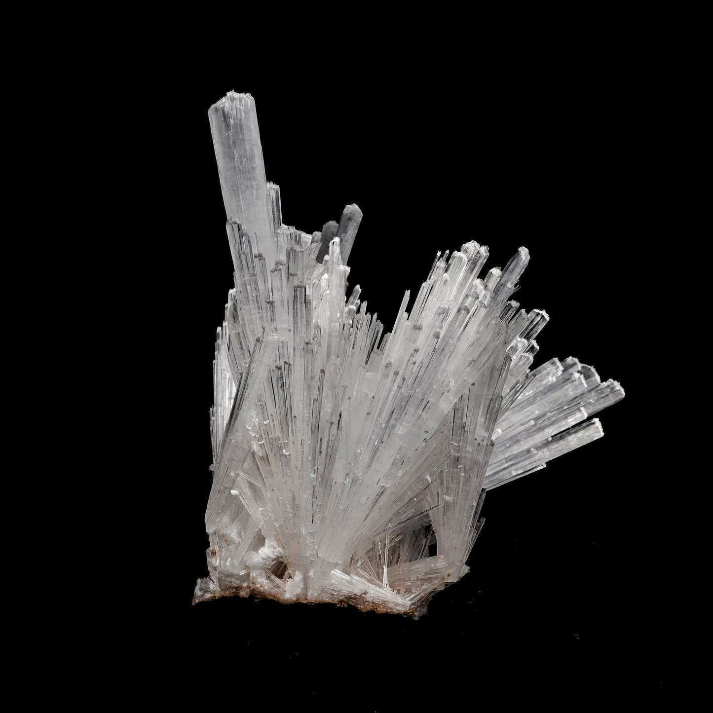 Scolecite Sprays Natural Mineral Specimen # B 5223  https://www.superbminerals.us/products/scolecite-sprays-natural-mineral-specimen-b-5223  Features: A large, tapered spray of elongated colorless Scolecite crystals. There is a small remnant of matrix attached with a small Stilbite crystal. The Scolecite crystals are glassy and highly translucent with transparent terminations. A beautiful specimen in excellent condition. Primary Mineral(s): Scolecite