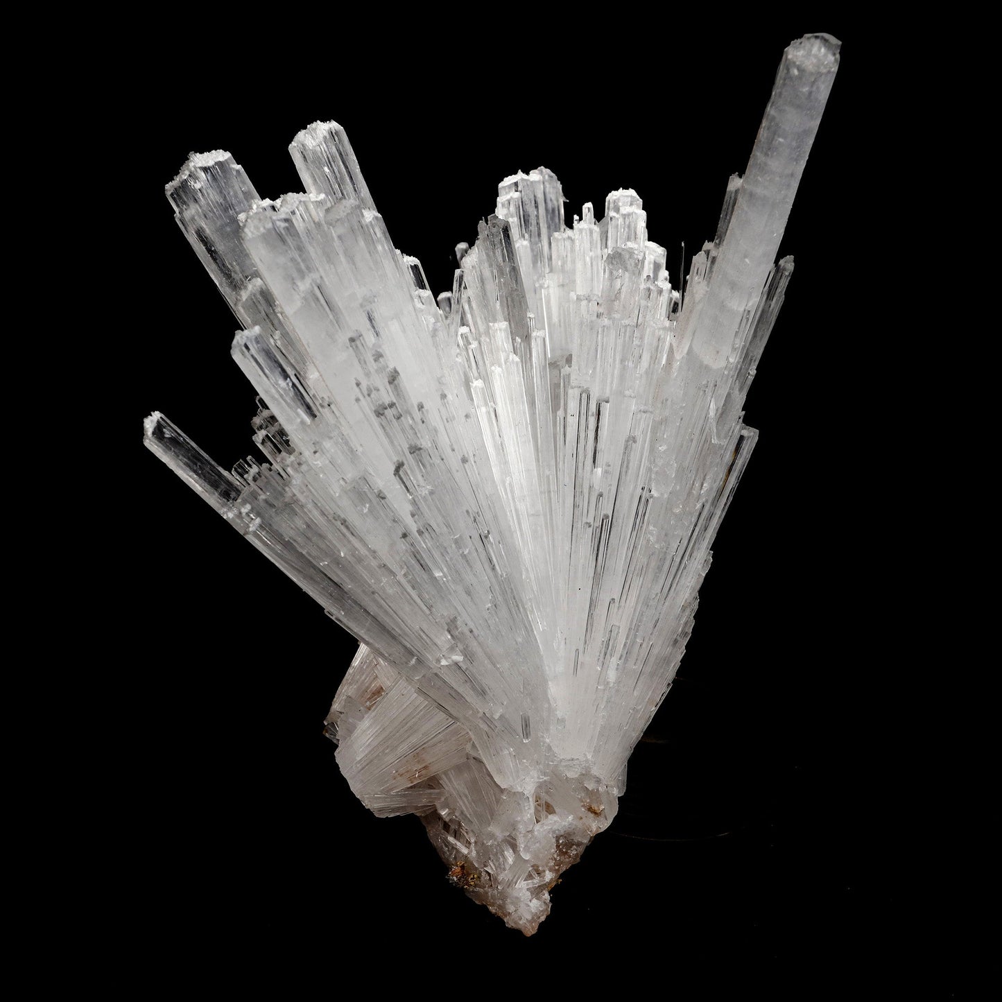 Scolecite Sprays Natural Mineral Specimen # B 5223  https://www.superbminerals.us/products/scolecite-sprays-natural-mineral-specimen-b-5223  Features: A large, tapered spray of elongated colorless Scolecite crystals. There is a small remnant of matrix attached with a small Stilbite crystal. The Scolecite crystals are glassy and highly translucent with transparent terminations. A beautiful specimen in excellent condition. Primary Mineral(s): Scolecite