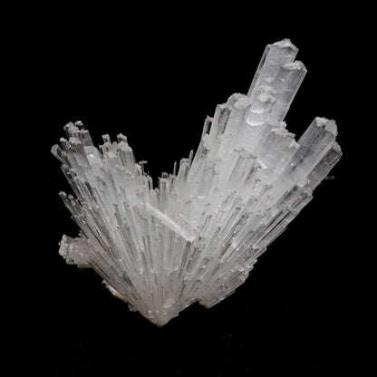 Scolecite Sprays Natural Mineral Specimen # B 5227  https://www.superbminerals.us/products/scolecite-sprays-natural-mineral-specimen-b-5227  Features: A huge, tapering spray of colourless elongated Scolecite crystals. A little fragment of matrix is linked to a small Stilbite crystal. Scolecite crystals have a glassy appearance and are highly translucent, with transparent terminations. A lovely specimen in superb condition. Primary Mineral(s): Scolecite