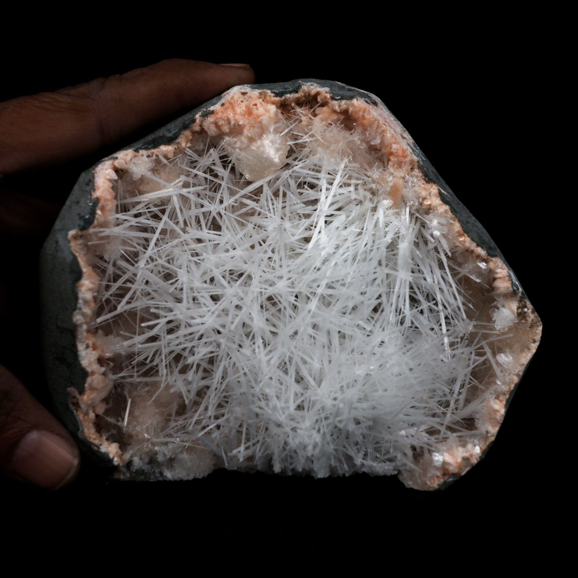 Scolecite Sprays On Heulandite With Stilbite Geode Natural Mineral Spe… https://www.superbminerals.us/products/scolecite-sprays-on-heulandite-with-stilbite-geode-natural-mineral-specimen-b-4904 Features: Scolecite crystals are interspersed throughout a very large Geode that is lined with beige Heulandite crystals. The sprays of Scolecite crystals are glossy, colourless, highly translucent, acicular (needle-like) in shape. The crystal creation is a work of art in and of itself.