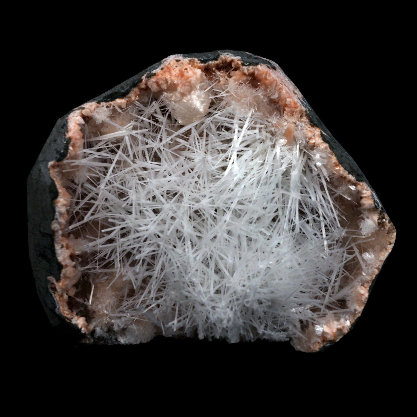 Scolecite Sprays On Heulandite With Stilbite Geode Natural Mineral Spe…  https://www.superbminerals.us/products/scolecite-sprays-on-heulandite-with-stilbite-geode-natural-mineral-specimen-b-4904  Features: Scolecite crystals are interspersed throughout a very large Geode that is lined with beige Heulandite crystals. The sprays of Scolecite crystals are glossy, colourless, highly translucent, acicular (needle-like) in shape. The crystal creation is a work of art in and of itself.