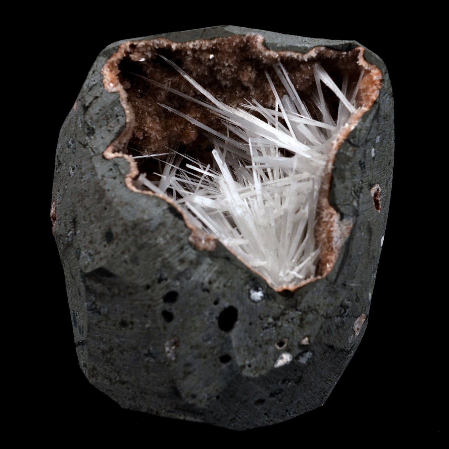 Scolecite Sprays On Heulandite With Stilbite Geode Natural Mineral Spe…  https://www.superbminerals.us/products/scolecite-sprays-on-heulandite-with-stilbite-geode-natural-mineral-specimen-b-4905  Features: A huge Geode with beige Heulandite crystals and a conspicuous radial spray of glossy, colourless, extremely transparent, acicular (needle-like) Scolecite crystals throughout, as well as numerous solitary Scolecite crystals. Simply breathtaking - the crystal structure, lustre, contrast, and symmetry 