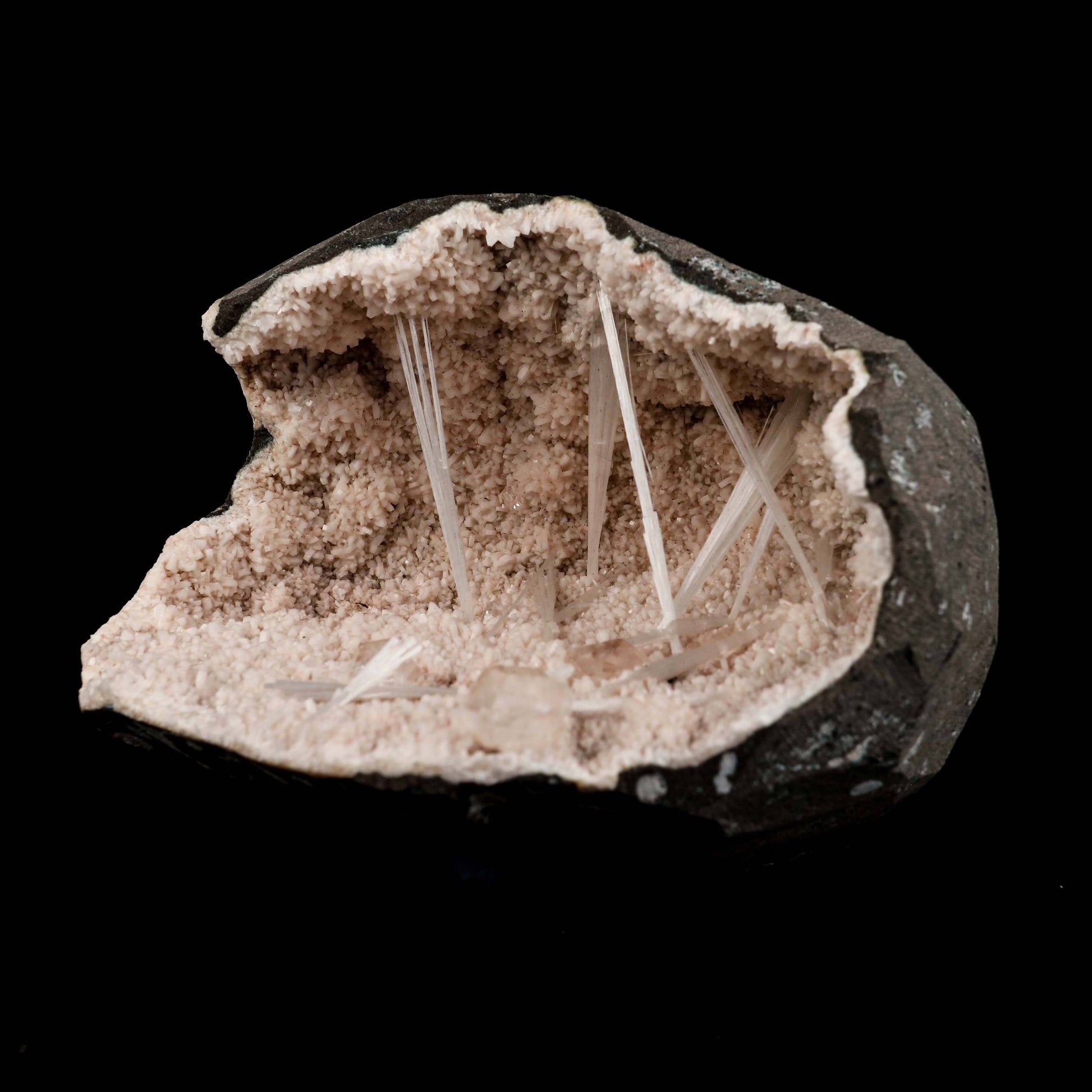 Scolecite Sprays with Apophyllite Inside Heulandite Geode Natural Mine…  https://www.superbminerals.us/products/scolecite-sprays-with-apophyllite-inside-heulandite-geode-natural-mineral-specimen-b-4950  Features:A scolecite radial aggregation in a narrow crystal-lined vug.It was tough to shoot the artwork, but it is even more spectacular in person.They will go down in history as the greatest minerals ever discovered since some of them are the FINEST crystallised specimens of their own kind anywhere