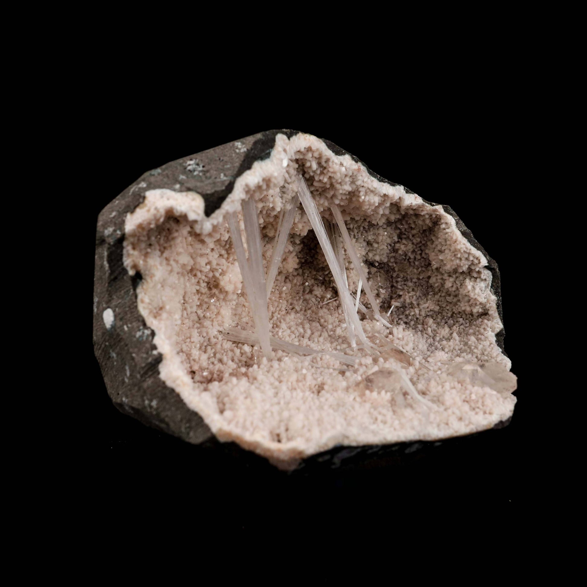 Scolecite Sprays with Apophyllite Inside Heulandite Geode Natural Mine…  https://www.superbminerals.us/products/scolecite-sprays-with-apophyllite-inside-heulandite-geode-natural-mineral-specimen-b-4950  Features:A scolecite radial aggregation in a narrow crystal-lined vug.It was tough to shoot the artwork, but it is even more spectacular in person.They will go down in history as the greatest minerals ever discovered since some of them are the FINEST crystallised specimens of their own kind anywhere