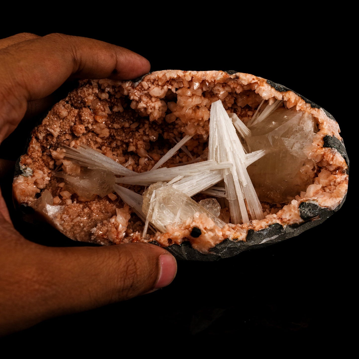 Scolecite Sprays with Calcite Inside Heulandite Geode Natural Mineral Specimen # B 5834 Stilbite Superb Minerals 