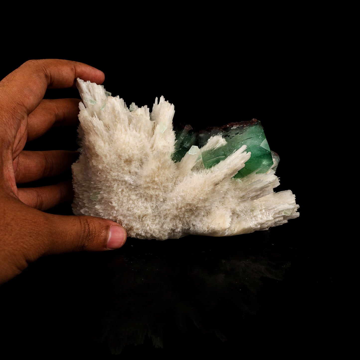 Scolecite Sprays with green Apophyllite cube Free Standing Natural Mineral Specimen # B 6326 Scolecite Superb Minerals 