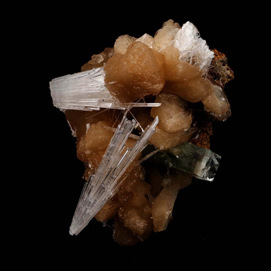 Scolecite Sprays with Green Apophyllite Sitlbite Natural Mineral Speci…  https://www.superbminerals.us/products/scolecite-sprays-with-green-apophyllite-sitlbite-natural-mineral-specimen-b-5189  Features: A very aesthetic combination piece featuring numerous large, lustrous green modified cubes on a dark-brown matrix hosting numerous acicular sprays of colorless to white, satiny Scolecite Primary Mineral(s): Scolecite