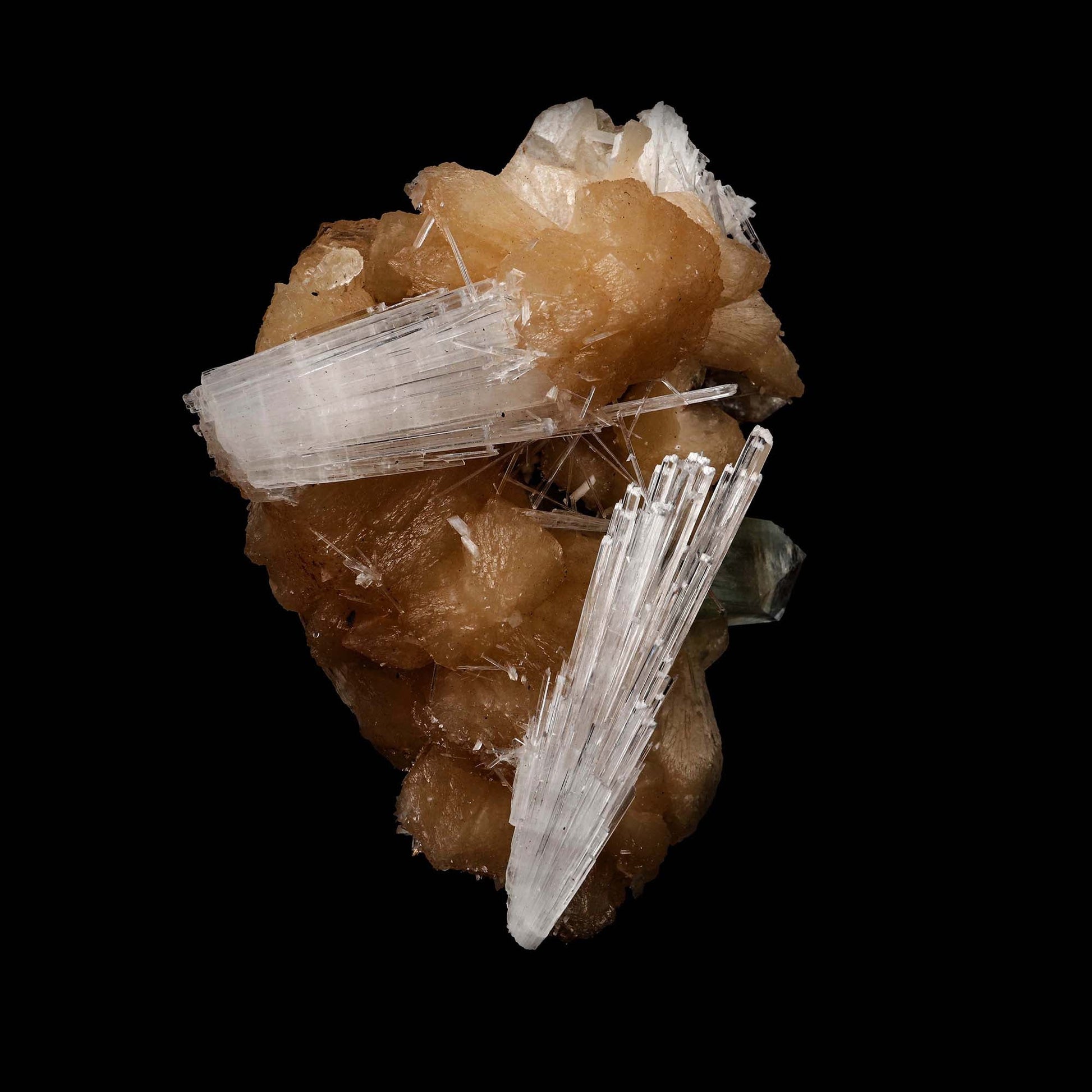 Scolecite Sprays with Green Apophyllite Sitlbite Natural Mineral Speci…  https://www.superbminerals.us/products/scolecite-sprays-with-green-apophyllite-sitlbite-natural-mineral-specimen-b-5189  Features: A very aesthetic combination piece featuring numerous large, lustrous green modified cubes on a dark-brown matrix hosting numerous acicular sprays of colorless to white, satiny Scolecite Primary Mineral(s): Scolecite