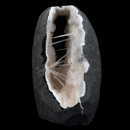 Scolecite Sprays with Heulandite Inside MM Quartz Natural Mineral Spec…  https://www.superbminerals.us/products/scolecite-sprays-with-heulandite-inside-mm-quartz-natural-mineral-specimen-b-4808  Features: A huge Geode with beige Heulandite crystals and a conspicuous radial spray of glossy, colourless, extremely transparent, acicular (needle-like) Scolecite crystals throughout, as well as numerous solitary Scolecite crystals. Simply breathtaking - the crystal structure, lustre, contrast, and symmetry