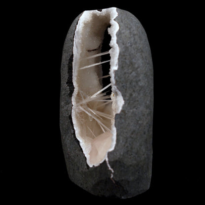 Scolecite Sprays with Heulandite Inside MM Quartz Natural Mineral Spec…  https://www.superbminerals.us/products/scolecite-sprays-with-heulandite-inside-mm-quartz-natural-mineral-specimen-b-4808  Features: A huge Geode with beige Heulandite crystals and a conspicuous radial spray of glossy, colourless, extremely transparent, acicular (needle-like) Scolecite crystals throughout, as well as numerous solitary Scolecite crystals. Simply breathtaking - the crystal structure, lustre, contrast, and symmetry