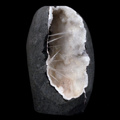 Scolecite Sprays with Heulandite Inside MM Quartz Natural Mineral Spec…  https://www.superbminerals.us/products/scolecite-sprays-with-heulandite-inside-mm-quartz-natural-mineral-specimen-b-4808  Features: A huge Geode with beige Heulandite crystals and a conspicuous radial spray of glossy, colourless, extremely transparent, acicular (needle-like) Scolecite crystals throughout, as well as numerous solitary Scolecite crystals. Simply breathtaking - the crystal structure, lustre, contrast, and symmetry