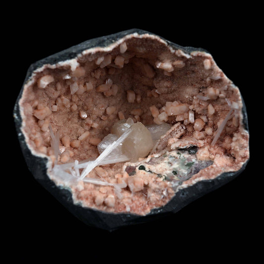 Scolecite Sprays with Inside Heulandite Geode Natural Mineral Specimen…  https://www.superbminerals.us/products/scolecite-sprays-with-inside-heulandite-geode-natural-mineral-specimen-b-4539  Features:Scolecite radial aggregate in a thin crystal-lined vug. The artwork was a bit tough to shoot, but in person, it is much more impressive. They will go down in history as the greatest minerals ever unearthed, because many of them are the FINEST crystallised specimens of their own species anywhere on the globe. 