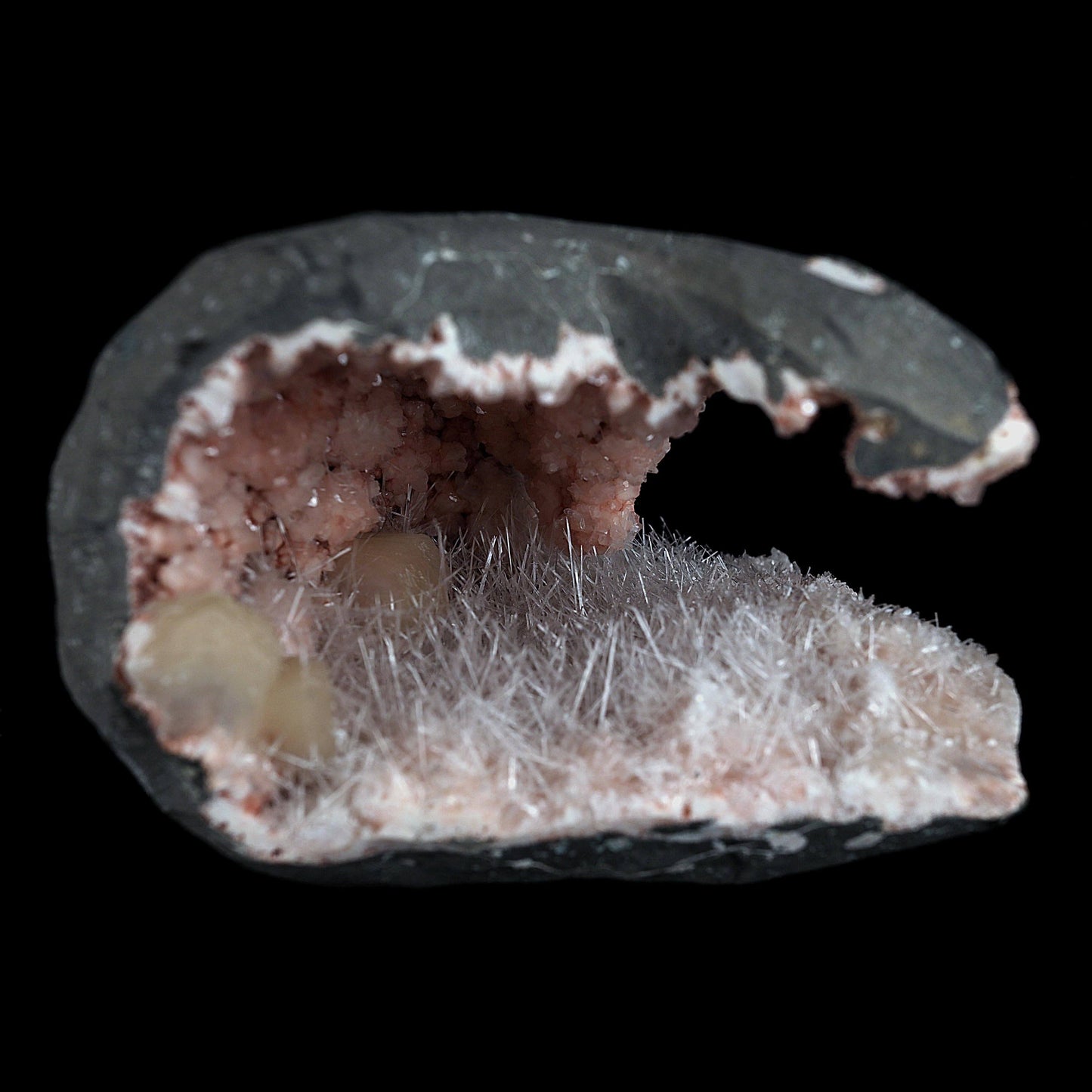 Scolecite Sprays with Stilbite Inside Heulandite Geode Natural Mineral Specimen # B 4541 Scolecite Superb Minerals 
