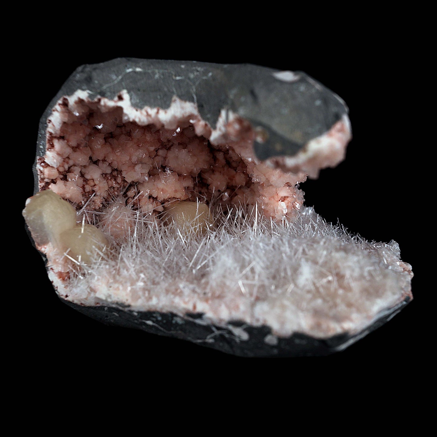 Scolecite Sprays with Stilbite Inside Heulandite Geode Natural Mineral Specimen # B 4541 Scolecite Superb Minerals 