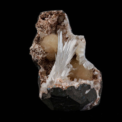 Scolecite Sprays with Stilbite Inside Heulandite Geode Natural Mineral…  https://www.superbminerals.us/products/scolecite-sprays-with-stilbite-inside-heulandite-geode-natural-mineral-specimen-b-4941  Features:A radial aggregation of scolecite in a narrow crystal-lined vug. The artwork was difficult to photograph, but it is even more striking in person. Because several of them are the FINEST crystallised examples of their own species anywhere on the planet, they will go down in history as the finest minerals