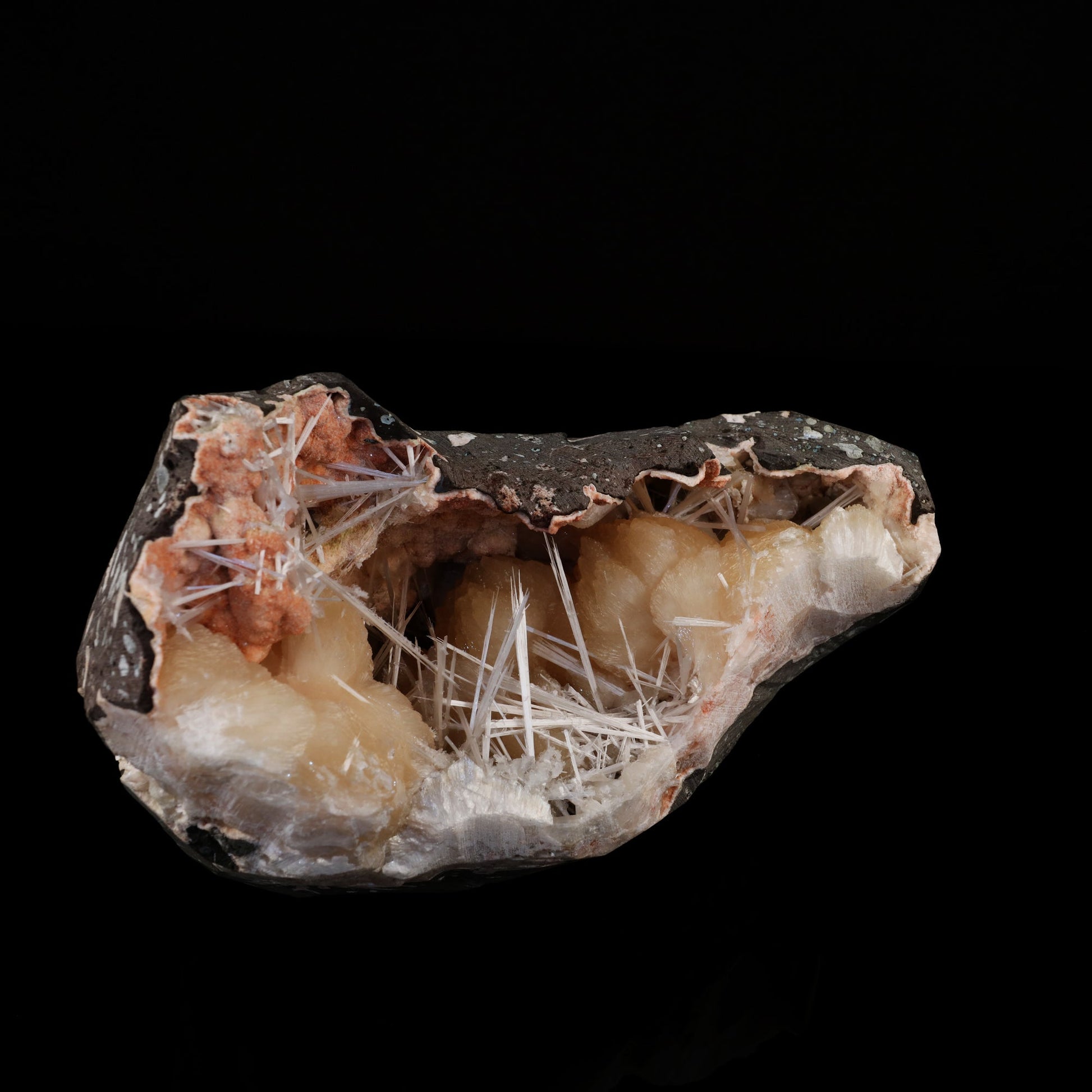 Scolecite Sprays with stilbite Inside Heulandite Geode Natural Mineral Specimen # B 5602 Scolecite Superb Minerals 