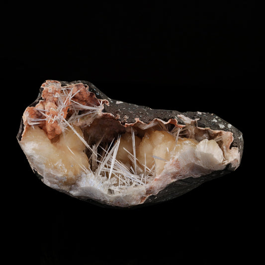 Scolecite Sprays with stilbite Inside Heulandite Geode Natural Mineral Specimen # B 5602 Scolecite Superb Minerals 