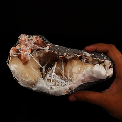 Scolecite Sprays with stilbite Inside Heulandite Geode Natural Mineral Specimen # B 5602 Scolecite Superb Minerals 