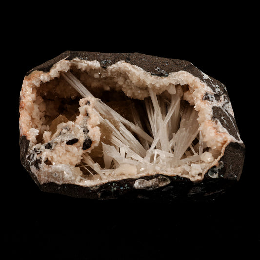 Scolecite Sprays with Stilbite Inside Heulandite Natural Mineral Speci…  https://www.superbminerals.us/products/scolecite-sprays-with-stilbite-inside-heulandite-natural-mineral-specimen-b-5073  Features: A radial aggregation of scolecite in a narrow crystal-lined vug. The artwork was difficult to photograph, but it is even more striking in person. Because several of them are the FINEST crystallised examples of their own species anywhere on the planet, they will go down in history as the finest minerals