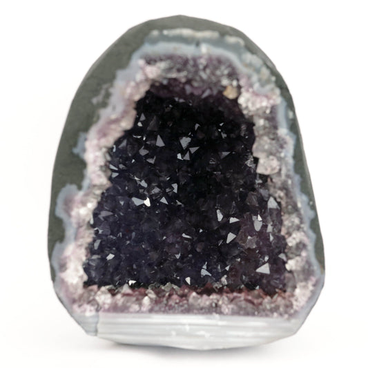 Sparkling Purple Amethyst Geode Natural Mineral Specimen # B 4636  https://www.superbminerals.us/products/sparkling-purple-amethyst-geode-natural-mineral-specimen-b-4636  Features: Large Amethyst Cluster with rich purple gems. Stunning Amethyst has a vibrant, rich hue and a brilliant sparkle. Besides its colour and brilliance, I chose this piece for its unusual and asymmetrical form. In a sea of identical-looking geodes, it stood out. I would recommend this as a decorative item. 