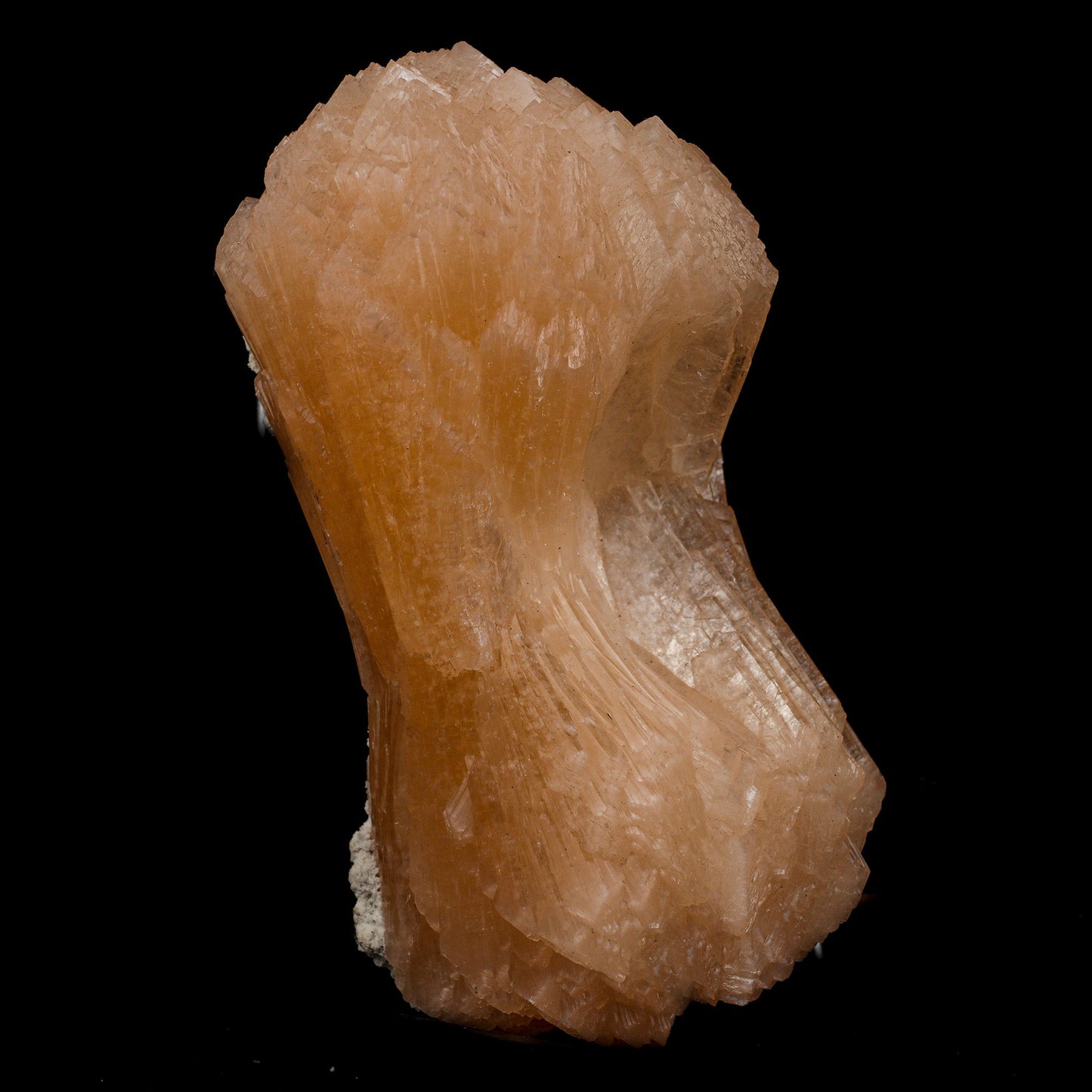 Stilbite Bow Shape Natural Mineral Specimen # B 5097  https://www.superbminerals.us/products/stilbite-bow-shape-natural-mineral-specimen-b-5097  Features: The best viewing angle for this specimen shows a 3-dimensional upright stilbite "bow tie," with a pastel salmon color and great luster and translucence. The matrix is a thin veneer of Heulandite. Primary Mineral(s): Stilbite Secondary Mineral(s): N/AMatrix: N/A 5 Inch x 2 InchWeight : 432