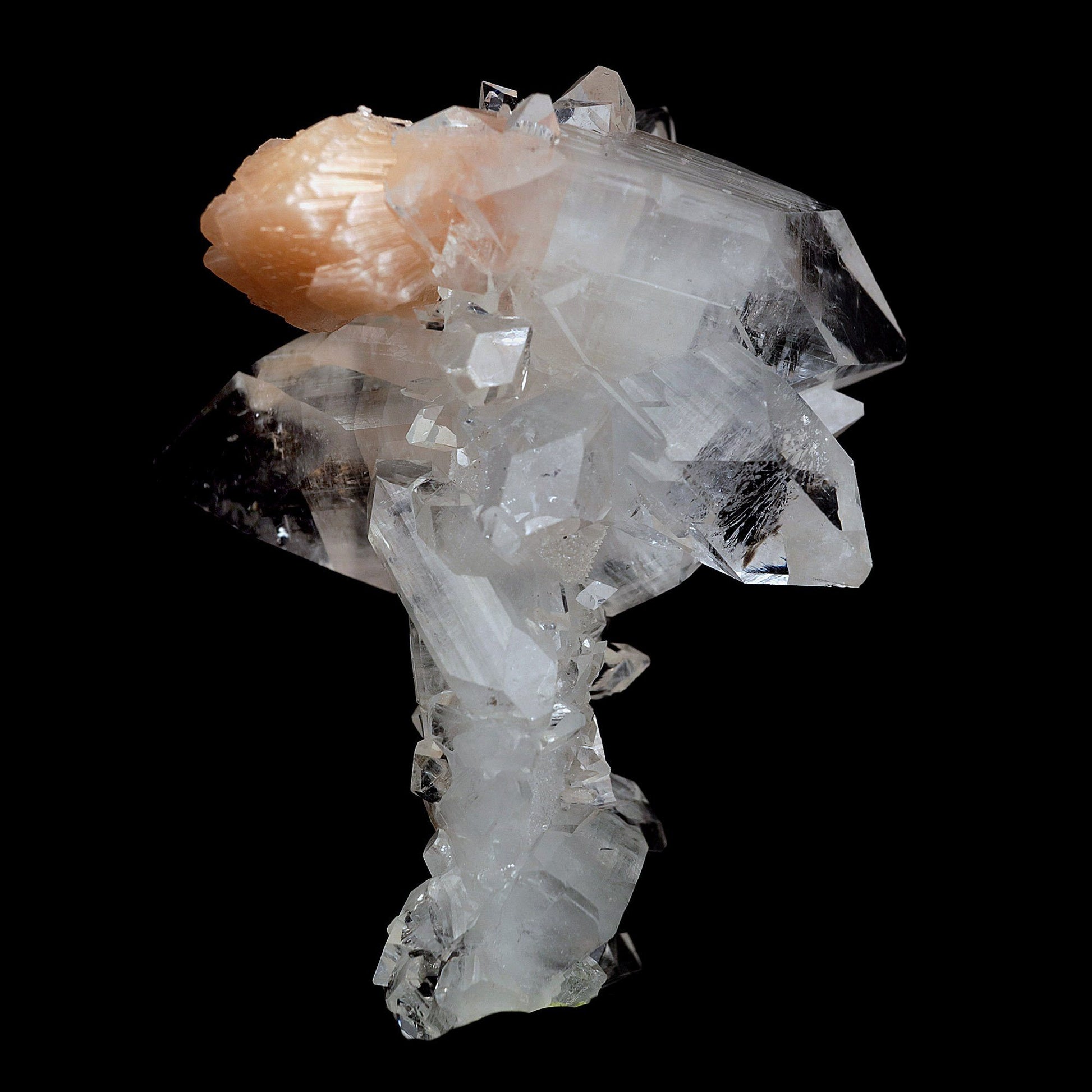 Stilbite Crystals Fused with Pointed Apophyllite Crystals Natural Mine…  https://www.superbminerals.us/products/stilbite-crystals-fused-with-pointed-apophyllite-crystals-natural-mineral-specimen-b-4077  Features:Very fine classic Apophyllite and Stilbite piece out of from Jalgaon District, Maharashtra, India.– the Apophyllite crystals are clear, gemmy and perfectly terminated and the Stilbite