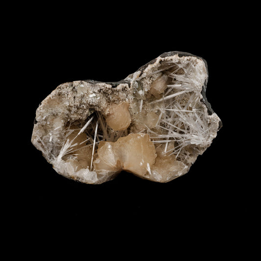 Stilbite Crystals with Scolecite on Heulandite Natural Mineral Specime…  https://www.superbminerals.us/products/stilbite-crystals-with-scolecite-on-heulandite-natural-mineral-specimen-b-5262  Features: Throughout a large geode, Scholecite crystals are interspersed with beige Heulandite crystals. Scolecite crystal sprays are glossy, colourless, highly translucent, and needle-like in shape. Each crystal creation is like a work of art itself. Primary Mineral(s): Stilbite Secondary Mineral(s): Scolecite