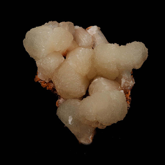 Stilbite Lusterous Cluster Natural Mineral Specimen # B 5185  https://www.superbminerals.us/products/stilbite-lusterous-cluster-natural-mineral-specimen-b-5185  Features: Featuring many excellent quality bladed groups of Stilbite in a soft white hue, resting over pearly stalactitic formations of peach colored Heulandite, this piece is a stunning example of the material. The sculpture is really flashy and three-dimensional, and I particularly like how the Stilbites 