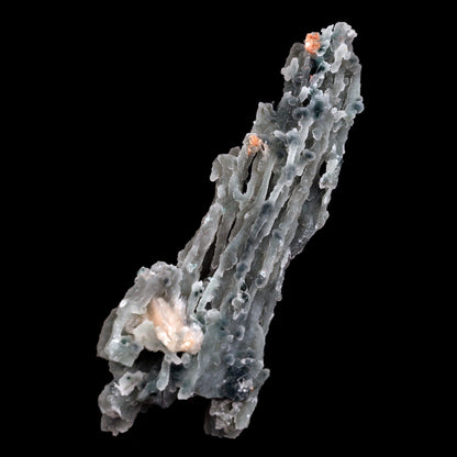 Stilbite on Chalcedony Coral Natural Mineral Specimen # B 4827  https://www.superbminerals.us/products/stilbite-on-chalcedony-coral-natural-mineral-specimen-b-4827  Features: Stalactites of drusy greenish-gray chalcedony dangle from a stunning corsage of iridescent, salmon-pink stilbite bowties. The matrix is highly sculptural.With only a few touched stalactite tips, this piece is essentially flawless and looks great from all angles!Outstanding huge Jalgaon combo