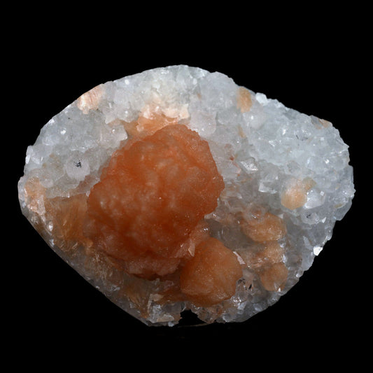 Stilbite Orange on Apophyllite Microcrystaline Natural Mineral Specime…  https://www.superbminerals.us/products/stilbite-orange-on-apophyllite-microcrystaline-natural-mineral-specimen-b-4682  Features: A magnificent, razor-sharp, vitreous, soft peach-colored "sword"-shaped group of Stilbite is flaring out of a group of fine quality, razor-sharp, lustrous, prismatic Apophyllite crystals on a little quantity of white Chalcedony in this eye-catching three-dimensional display piece. The most massive Apophyllite