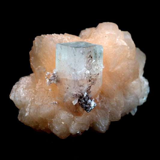 Stilbite with Apophyllite on Chalcedony Natural Mineral Specimen # B …  https://www.superbminerals.us/products/stilbite-with-apophyllite-on-chalcedony-natural-mineral-specimen-b-4800  Features: An impressive doubly terminated, lustrous salmon-pink bladed stilbite bowtie, nicely accented with side car crystals, is dramatically set on the thin basalt crust on this beautifully sculptural small cabinet from recent finds in Jalgaon. The secondary doubly terminated stilbite. Small stilbite and smaller