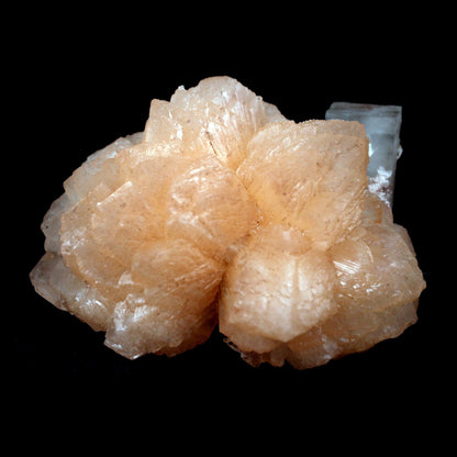 Stilbite with Apophyllite on Chalcedony Natural Mineral Specimen # B …  https://www.superbminerals.us/products/stilbite-with-apophyllite-on-chalcedony-natural-mineral-specimen-b-4800  Features: An impressive doubly terminated, lustrous salmon-pink bladed stilbite bowtie, nicely accented with side car crystals, is dramatically set on the thin basalt crust on this beautifully sculptural small cabinet from recent finds in Jalgaon. The secondary doubly terminated stilbite. Small stilbite and smaller