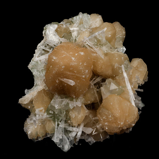 Stilbite with Scoecite Spray Apophyllite Natural Mineral Specimen # B…  https://www.superbminerals.us/products/stilbite-with-scoecite-spray-apophyllite-natural-mineral-specimen-b-5232  Features: A very aesthetic combination piece featuring numerous large, lustrous green modified cubes on a dark-brown matrix hosting numerous acicular sprays of colorless to white, satiny Scolecite. Primary Mineral(s): StilbiteSecondary Mineral(s): Apophyllite, ScoleciteMatrix: N/A 7 Inch x 6 InchWeight : 1410